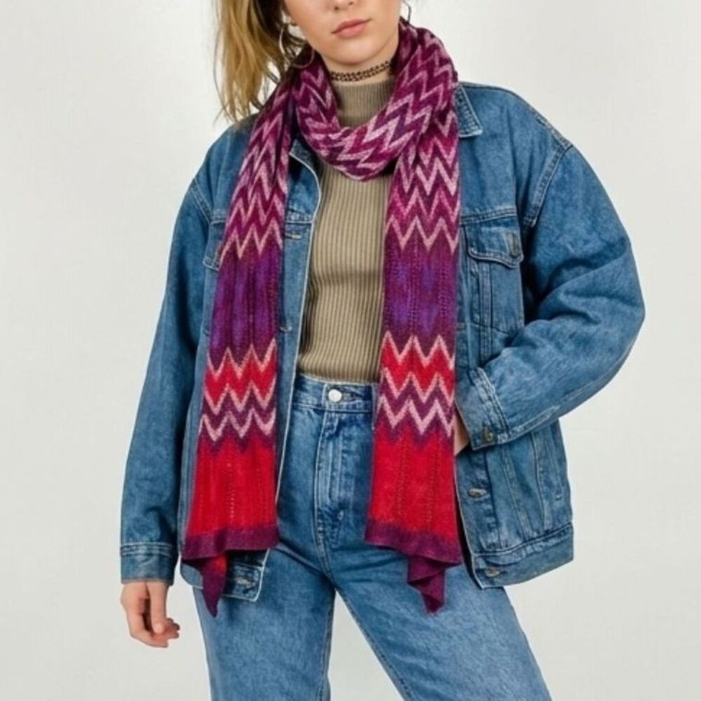 Collectioneighteen 90s Y2K Crochet Scarf Metallic Red Purple Silver Travel Music